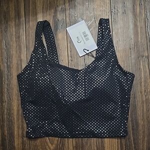 ZYIA Active, Black and Silver, Girls Night Out SportsBra, Sz Small, NWT